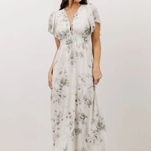 Alexandria Smocked Maxi Dress Dusty Sage Floral